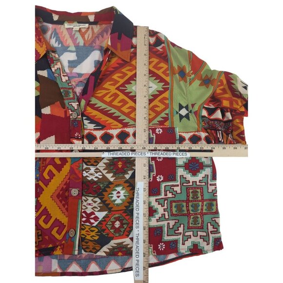 Christian Siriano Aztec Button Up Top Shirt Womens L Short Sleeve Crop Y2K 90s - Picture 6 of 6